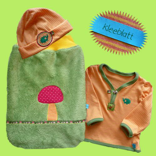 Pucksack, Babyshirt und Jerseymtze zur Geburt