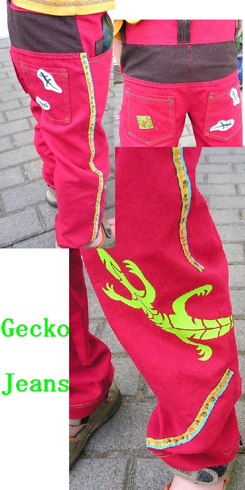 Jeans mit Gecko, die Details