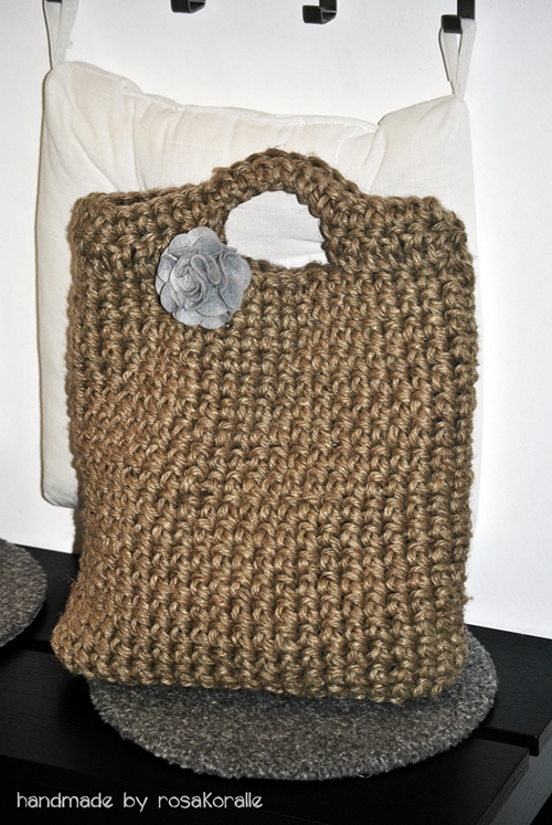 Tasche aus Jutegarn gehkelt