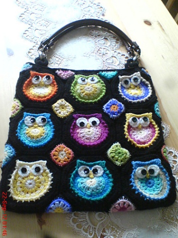 Hkeltasche mit Eulen