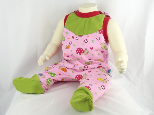 Strampler mit Schnecken in Grn/Rosa
