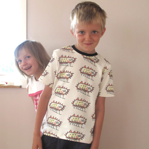 Son designed his own fabric - Virus shirt