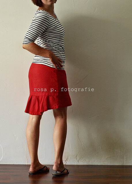 red skirt.
