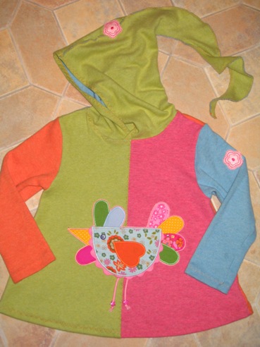 Ganz bunter Pulli mit Jule Kapuze und Zaubervogel