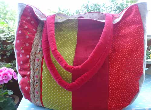 XL Patchwork Tasche rot/kiwi