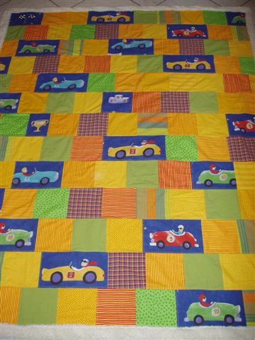 Patchworkdecke in gelb, grn und blau