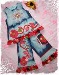 GEBLEICHTE JEANS FLOWER KOMBI